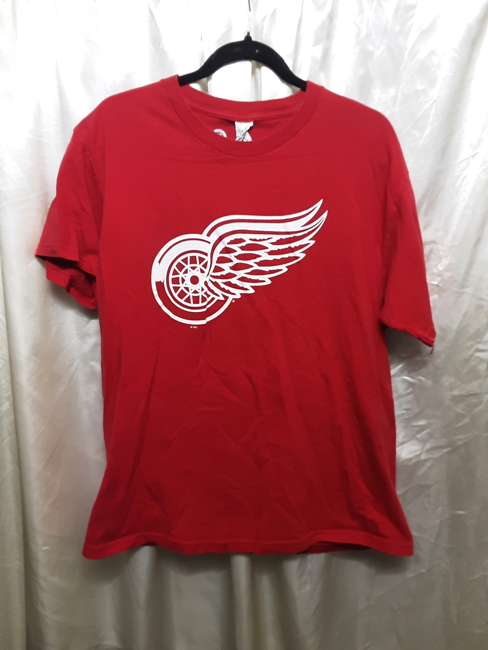 NHL Red Men's Short Sleeve Tee with White Winged Wheel Logo